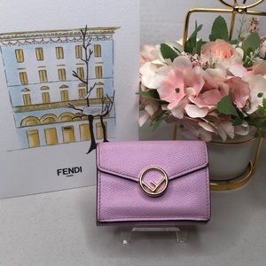EUC FENDI Leather Trifold Compact Micro Wallet